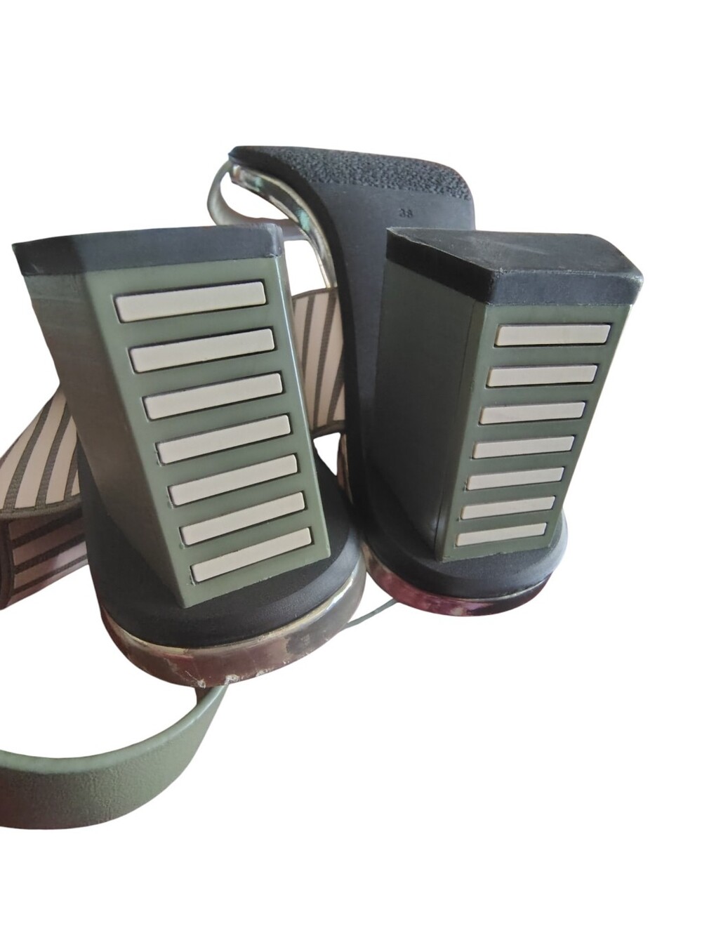 United Nude Striped Green & White Block Heel Sandals Women's Size 38 US 7.5   55 - Picture 11 of 16